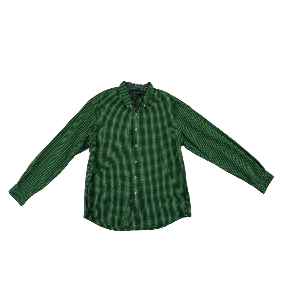 Ralph Lauren Green Plaid 100% Cotton Button Down Shirt Men's Size XL Custom Fit